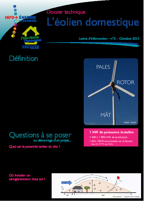 Dossier technique éolien domestique – Ademe